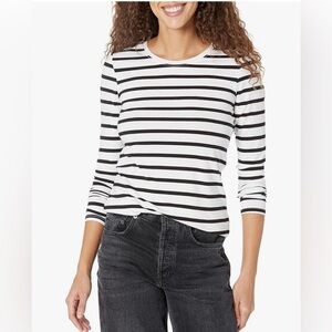 Long sleeve T-shirt, white/blackstriped, sizeXXL